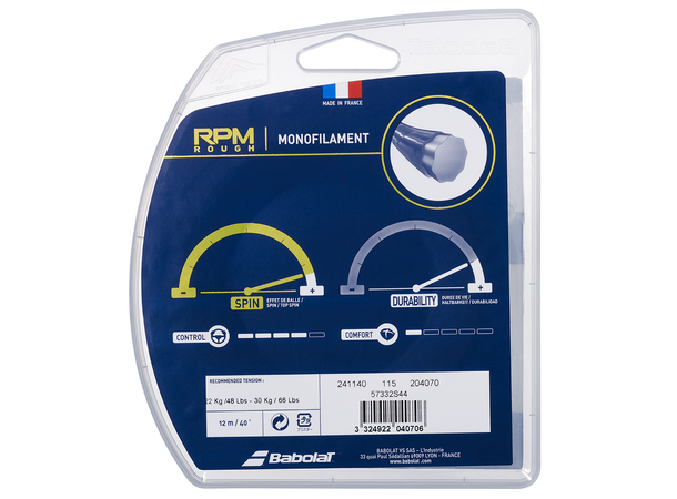 BABOLAT RPM ROUGH SETT 12m Grå 125 Monofilament streng - Single sett 12m